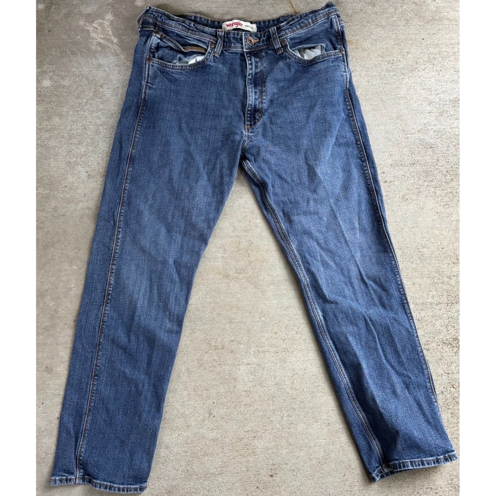 Wrangler Mens Straight Leg Jeans Blue Denim Stretch 5-Pocket Regular Fit 36x29